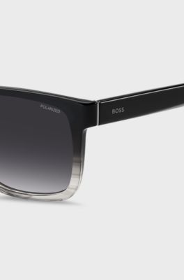 Engraved-logo sunglasses in degrad&eacute; black acetate, Black Patterned