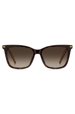 Havana-acetate optical frames with clip-on shaded lenses, Brown Patterned