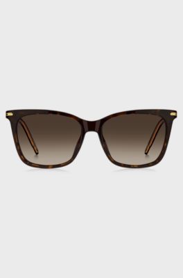 Montura para gafas graduadas de acetato Habana con lentes oscuras de clip, Marr&oacute;n estampado