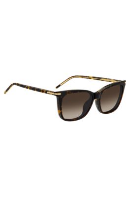 Havana-acetate optical frames with clip-on shaded lenses, Brown Patterned