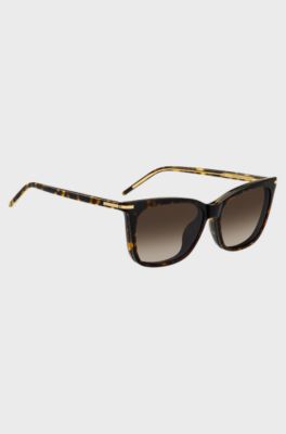 Havana-acetate optical frames with clip-on shaded lenses, Brown Patterned