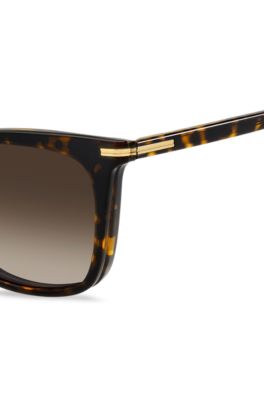 Havana-acetate optical frames with clip-on shaded lenses, Brown Patterned