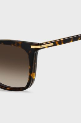 Montura para gafas graduadas de acetato Habana con lentes oscuras de clip, Marr&oacute;n estampado