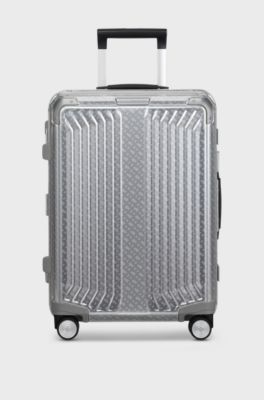 BOSS x Samsonite silver aluminium trunk suitcase 80cm, Silver