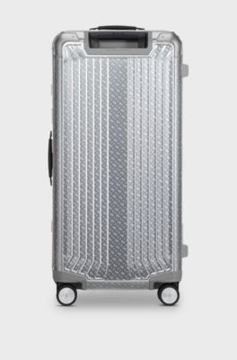 BOSS x Samsonite silver aluminium trunk suitcase 80cm, Silver
