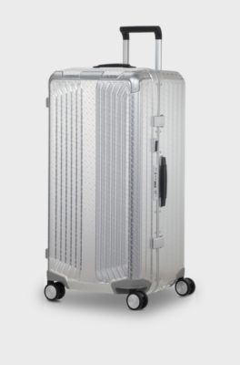 BOSS x Samsonite silver aluminium trunk suitcase 80cm, Silver