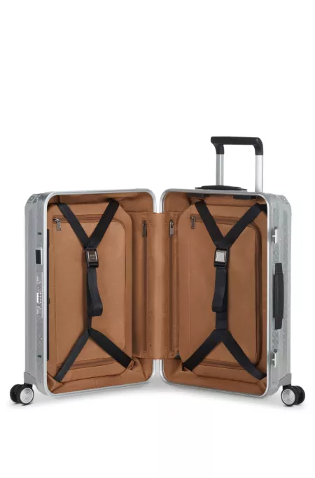 BOSS x Samsonite silver aluminium trunk suitcase 80cm