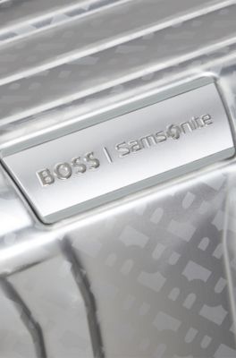 BOSS x Samsonite silver aluminium trunk suitcase 80cm, Silver