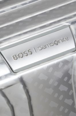 BOSS x Samsonite silver aluminium cabin-size suitcase 55cm, Silver