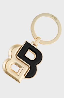 Schl&uuml;sselanh&auml;nger mit schwarzem und goldfarbenem Double-B-Monogramm, Schwarz