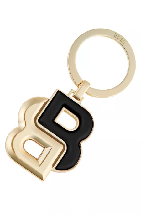 Key ring with black and gold-tone Double B monogram