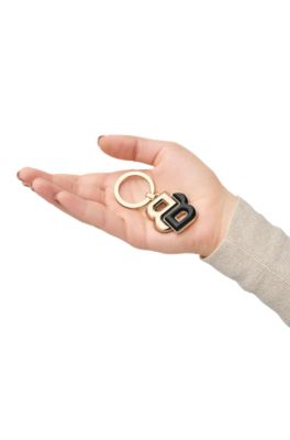 Key ring with black and gold-tone Double B monogram, Black