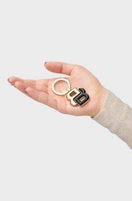 Key ring with black and gold-tone Double B monogram, Black