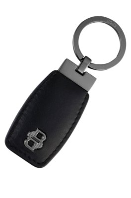 Leather key ring with gunmetal Double B monogram