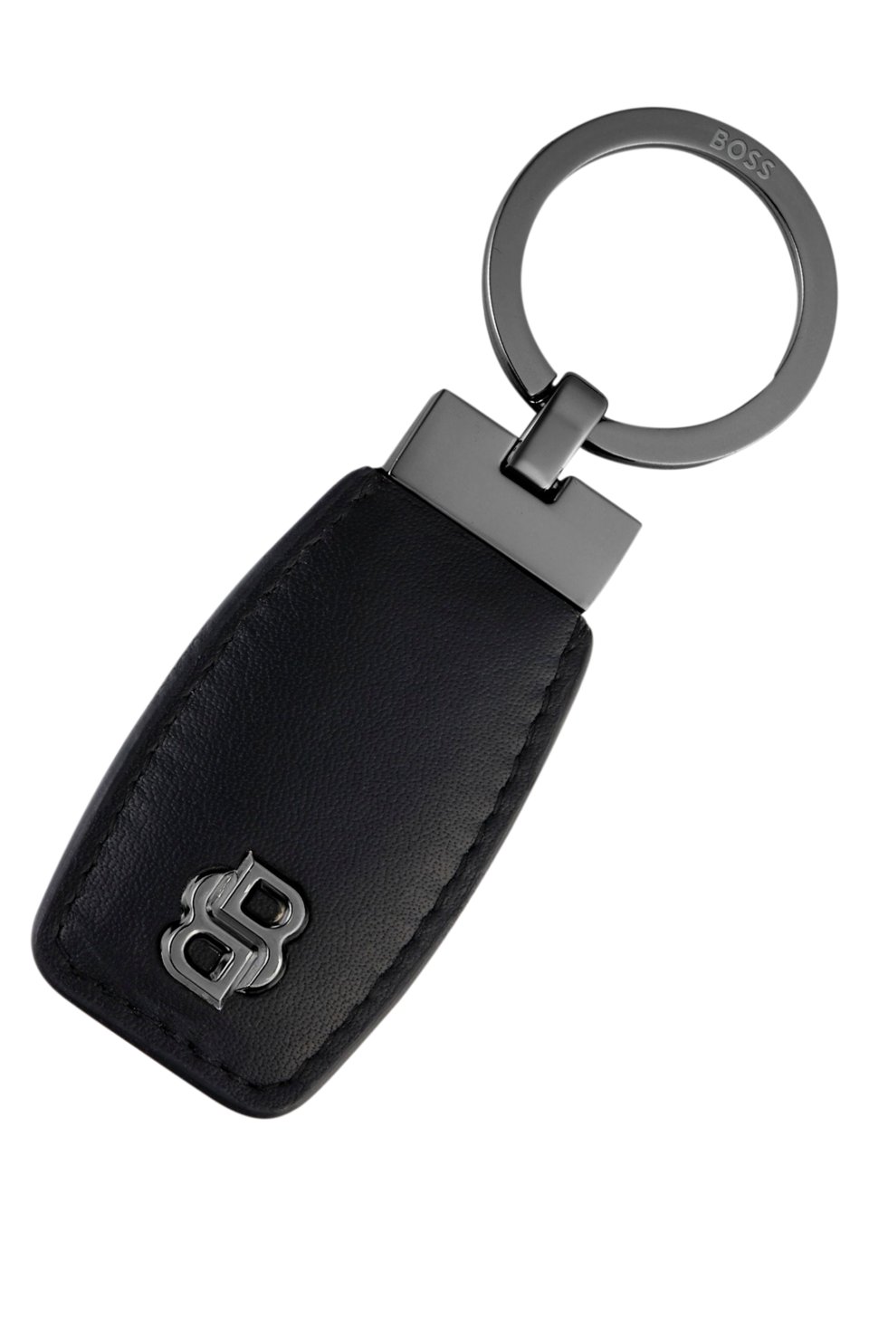 Leather key ring with gunmetal Double B monogram