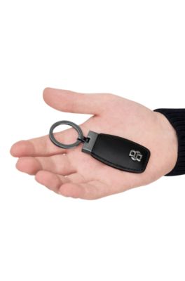 Leather key ring with gunmetal Double B monogram, Black