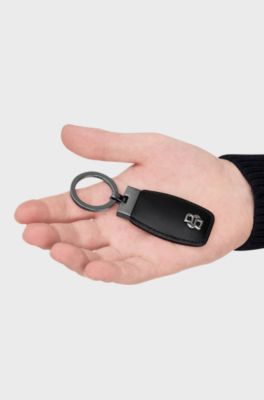 Leather key ring with gunmetal Double B monogram, Black
