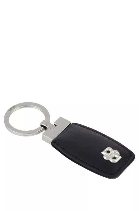 Porte-clés en cuir avec monogramme Double B chrome