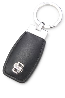 Leather key ring with chrome Double B monogram