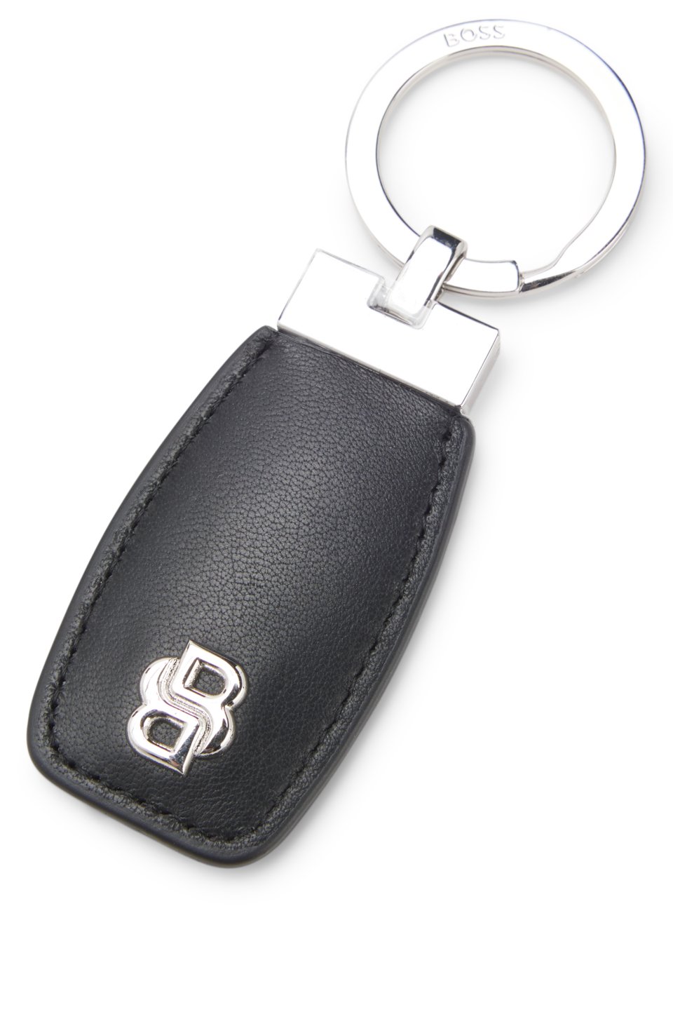 Leather key ring with chrome Double B monogram