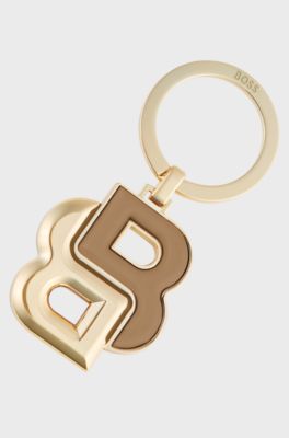 Key ring with camel and gold-tone Double B monogram, Gold