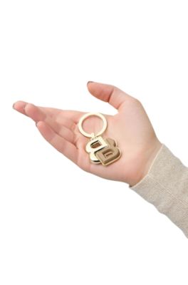 Key ring with camel and gold-tone Double B monogram, Gold