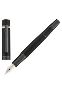 Textured-barrel fountain pen with signature-stripe ring, Black