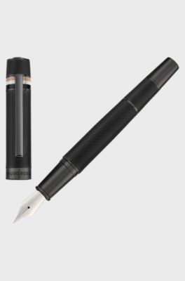 Textured-barrel fountain pen with signature-stripe ring, Black