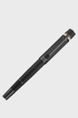 Textured-barrel fountain pen with signature-stripe ring, Black