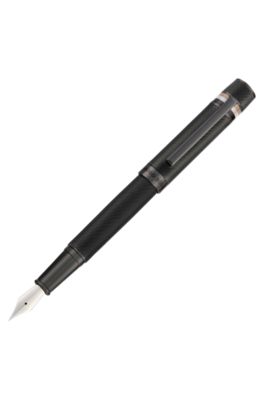 Textured-barrel fountain pen with signature-stripe ring, Black