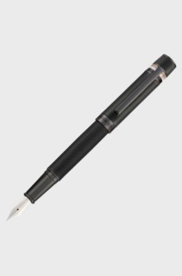Textured-barrel fountain pen with signature-stripe ring, Black