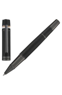 Textured-barrel ballpoint pen with signature-stripe ring, Black