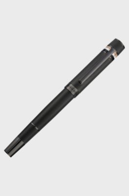 Textured-barrel ballpoint pen with signature-stripe ring, Black
