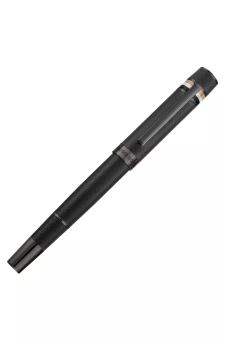 Textured-barrel ballpoint pen with signature-stripe ring