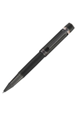 Textured-barrel rollerball pen with signature-stripe ring, Black