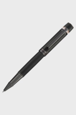 Textured-barrel rollerball pen with signature-stripe ring, Black