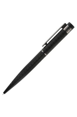 Black grid-textured ballpoint pen with logo trim, Black