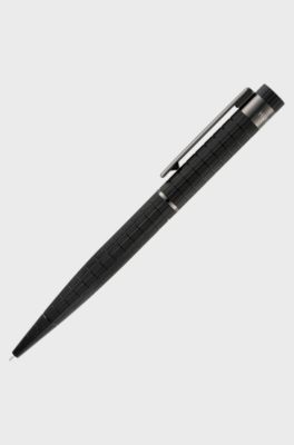 Stylo &agrave; bille noir avec texture quadrill&eacute;e et logo, Noir