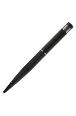 Black grid-textured ballpoint pen with logo trim, Black