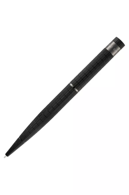 Black grid-textured ballpoint pen with logo trim