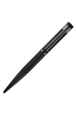 Black grid-textured ballpoint pen with logo trim, Black