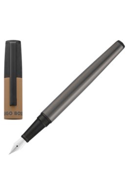 Fountain pen with camel cap trim, Dark Grey