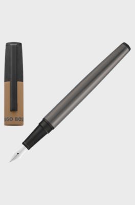 Fountain pen with camel cap trim, Dark Grey