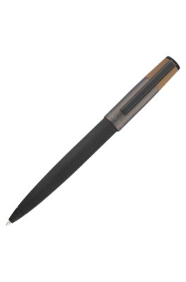 Brushed ballpoint pen with camel-coloured trim, Dark Grey