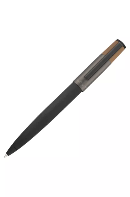 Brushed ballpoint pen with camel-coloured trim
