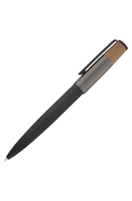Brushed ballpoint pen with camel-coloured trim, Dark Grey