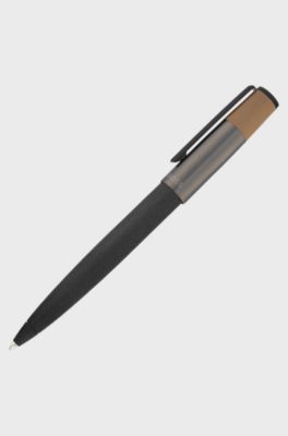 Brushed ballpoint pen with camel-coloured trim, Dark Grey