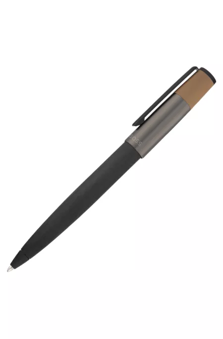 Brushed ballpoint pen with camel-coloured trim