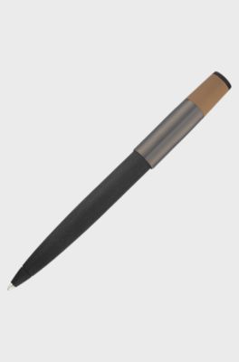 Brushed ballpoint pen with camel-coloured trim, Dark Grey