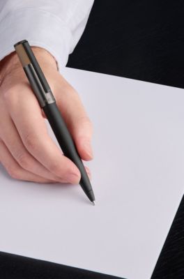 Brushed ballpoint pen with camel-coloured trim, Dark Grey